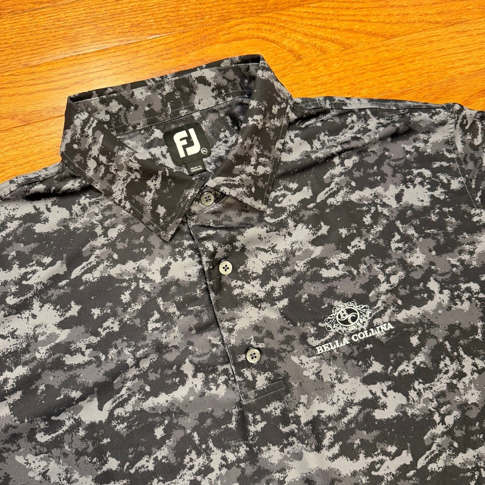 FootJoy Bella Collina Golf Polo Shirt Mens 2XL Gray Camo Performance Athletic